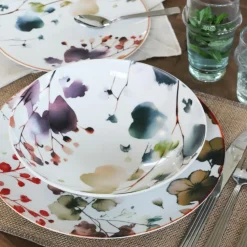 6 Assiettes CalottesAquarelle 21Cm EnPorcelaine