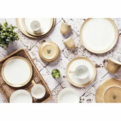 6 Assiettes Cosmos beige/blanc nacré - D.27.5 cm