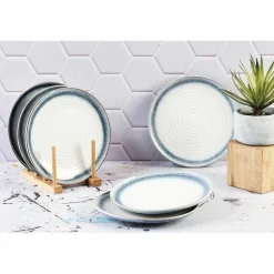 6 Assiettes Cosmos bleu/blanc nacré - D.21.5 cm