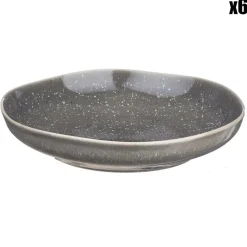 6 Assiettes creuses en Grès Stellar gris/anthracite - D.22.5 cm