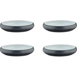4 Assiettes creuses en Grès Gorumet blanc granité/noir onyx - D.21,5 cm