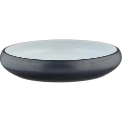 4 Assiettes creuses en Grès Gorumet blanc granité/noir onyx - D.21,5 cm