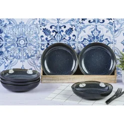6 Assiettes creuses en Grès Iris bleu foncé - D.22.5 cm