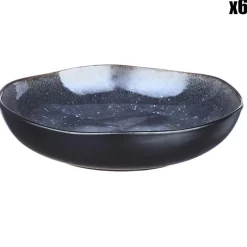 6 Assiettes creuses en Grès Iris bleu foncé - D.22.5 cm