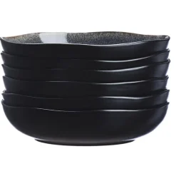 6 Assiettes creuses en Grès Iris bleu foncé - D.22.5 cm