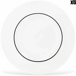 6 Assiettes creuses en Porcelaine Ligne blanches - D.30 cm