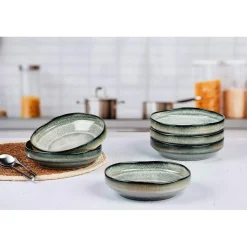 6 Assiettes Creuses Genesis bleu/gris/kaki - 100 cl