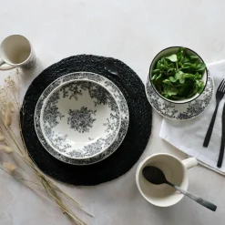 6 Assiettes CreusesFlorali 20.5Cm En GrèsDécor Noir