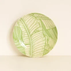 6 Assiettes CreusesLeaves 20.5CmEn Grès Vert