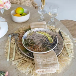 6 Assiettes ÀDessert Corfou 20Cm EnGrès Bleu