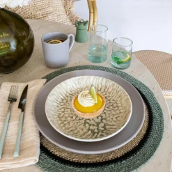 6 Assiettes ÀDessert Jade 20Cm EnGrès Beige Et Vert