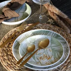 6 Assiettes DessertLeaves 20Cm En Grès Vert