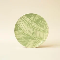 6 Assiettes DessertLeaves 20Cm En Grès Vert