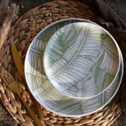 6 Assiettes DessertLeaves 20Cm En Grès Vert