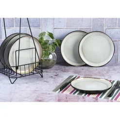 6 Assiettes en Grès dessert Iris blanc/ivoire - D.21.5 cm