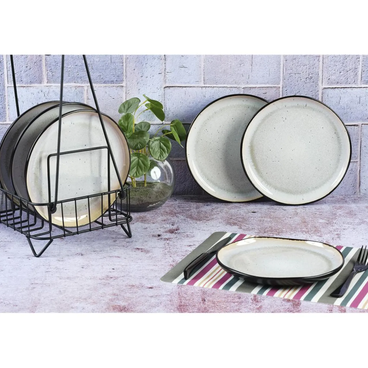 6 Assiettes en Grès dessert Iris blanc/ivoire - D.21.5 cm