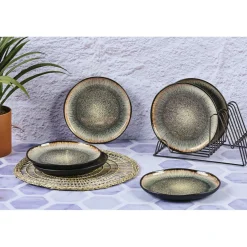 6 Assiettes en Grès dessert Iris beige/marron - D.21.5 cm