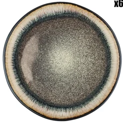 6 Assiettes en Grès dessert Iris beige/marron - D.21.5 cm