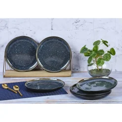 6 Assiettes en Grès dessert Iris bleu foncé - D.21.5 cm