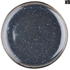 6 Assiettes en Grès dessert Iris bleu foncé - D.21.5 cm