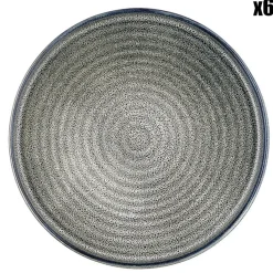 6 Assiettes en Grès dessert Zen gris/bleu - D.22 cm