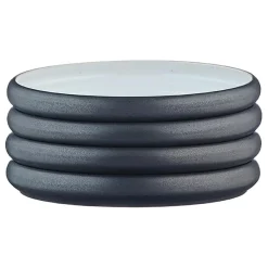 4 Assiettes en Grès Gourmet blanc granité/noir onyx - D.15 cm