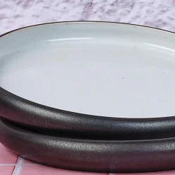 4 Assiettes en Grès Gourmet blanc granité/noir onyx - D.15 cm