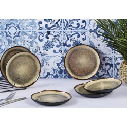 6 Assiettes en Grès Iris beige/marron - D,16 cm