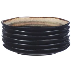 6 Assiettes en Grès Iris beige/marron - D,16 cm