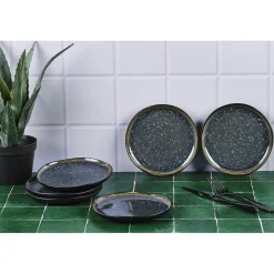 6 Assiettes en Grès Iris bleu foncé - D.16 cm