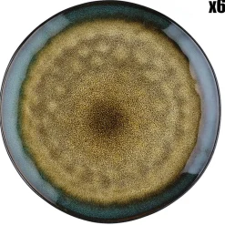 6 Assiettes en Grès Island kaki/bleu - D.28 cm