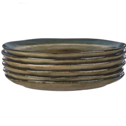 6 Assiettes en Grès Island kaki/bleu - D.28 cm