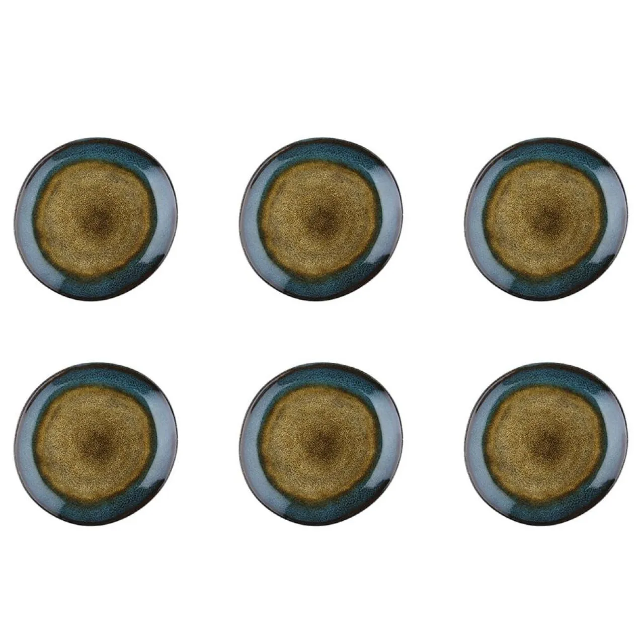 6 Assiettes en Grès Island kaki/bleu - D.20.5 cm