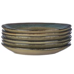 6 Assiettes en Grès Island kaki/bleu - D.20.5 cm