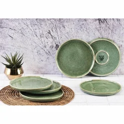 6 Assiettes en Grès Magma vertes - D.20 cm