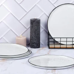 4 Assiettes en Grès Napoli blanc neige - D.27 cm