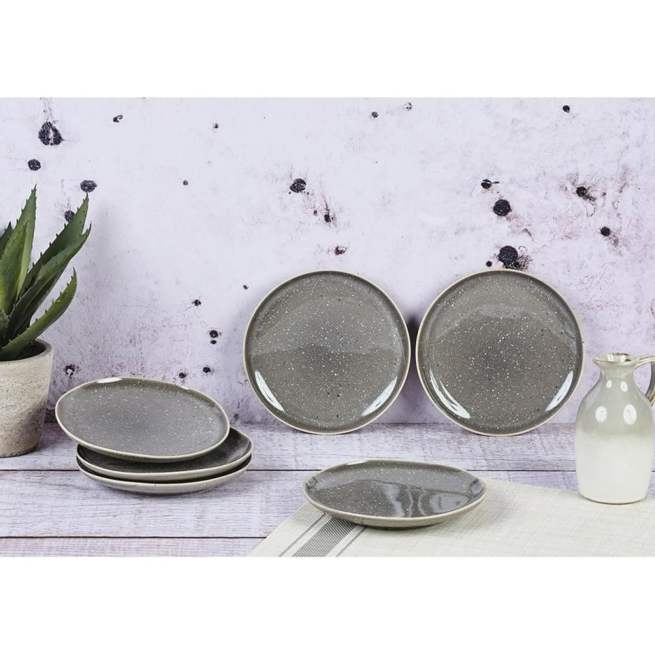 6 Assiettes en Grès Stellar gris/anthracite - D.18 cm