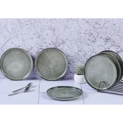 6 Assiettes en Grès Zen gris/bleu - D.17 cm