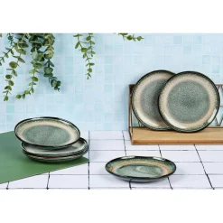 6 Assiettes Genesis bleu/gris/kaki - D.10 cm