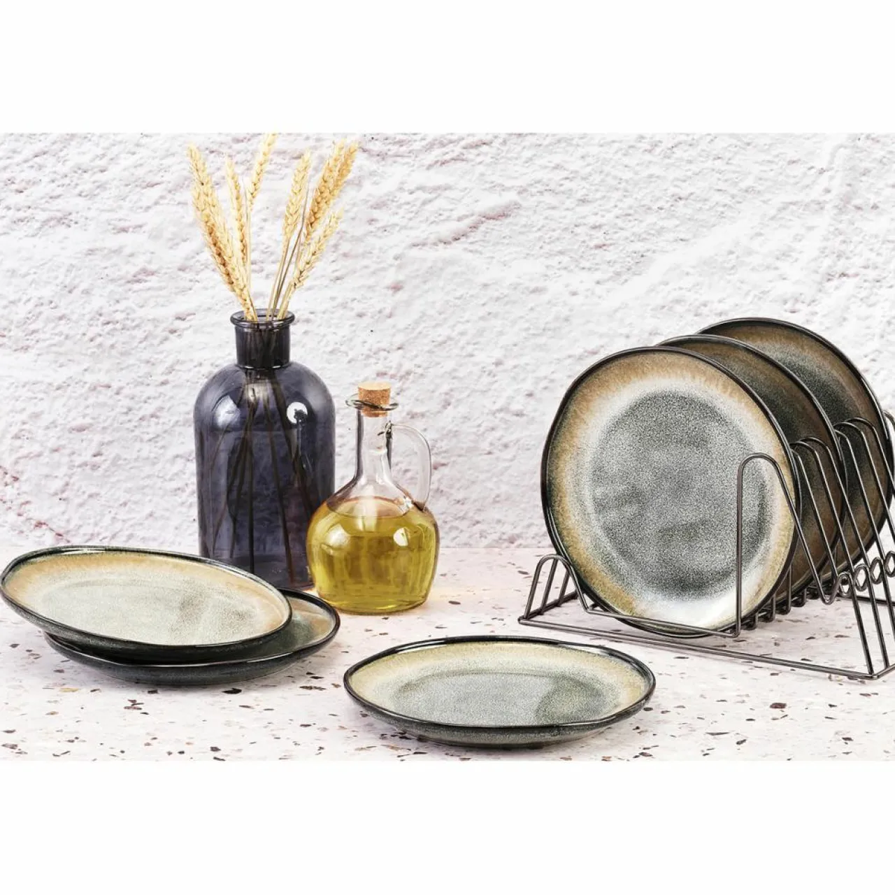 6 Assiettes Genesis bleu/gris kaki - D.20.5 cm