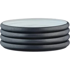 4 Assiettes Gourmet blanc granité/noir onyx - 28x28x3 cm