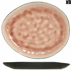 6 Assiettes ovales Laguna roses - 19.5x16 cm