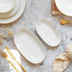 6 Assiettes OvalesNuance 19X10.5Cm EnPorcelaine Blanc