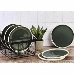 6 Assiettes Oxygen gris/vert bouteille/beige - D.27 cm