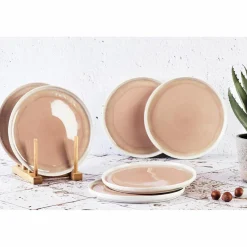 6 Assiettes Oxygen rose poudre/beige - D.21.5 cm