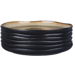 6 Assiettes plates en Grès Iris beige/marron - D.26 cm