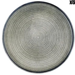 6 Assiettes plates en Grès Zen gris/bleu - D.28 cm