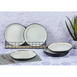 6 Assiettes plates en Grès Iris blanc/ivoire - D.26 cm