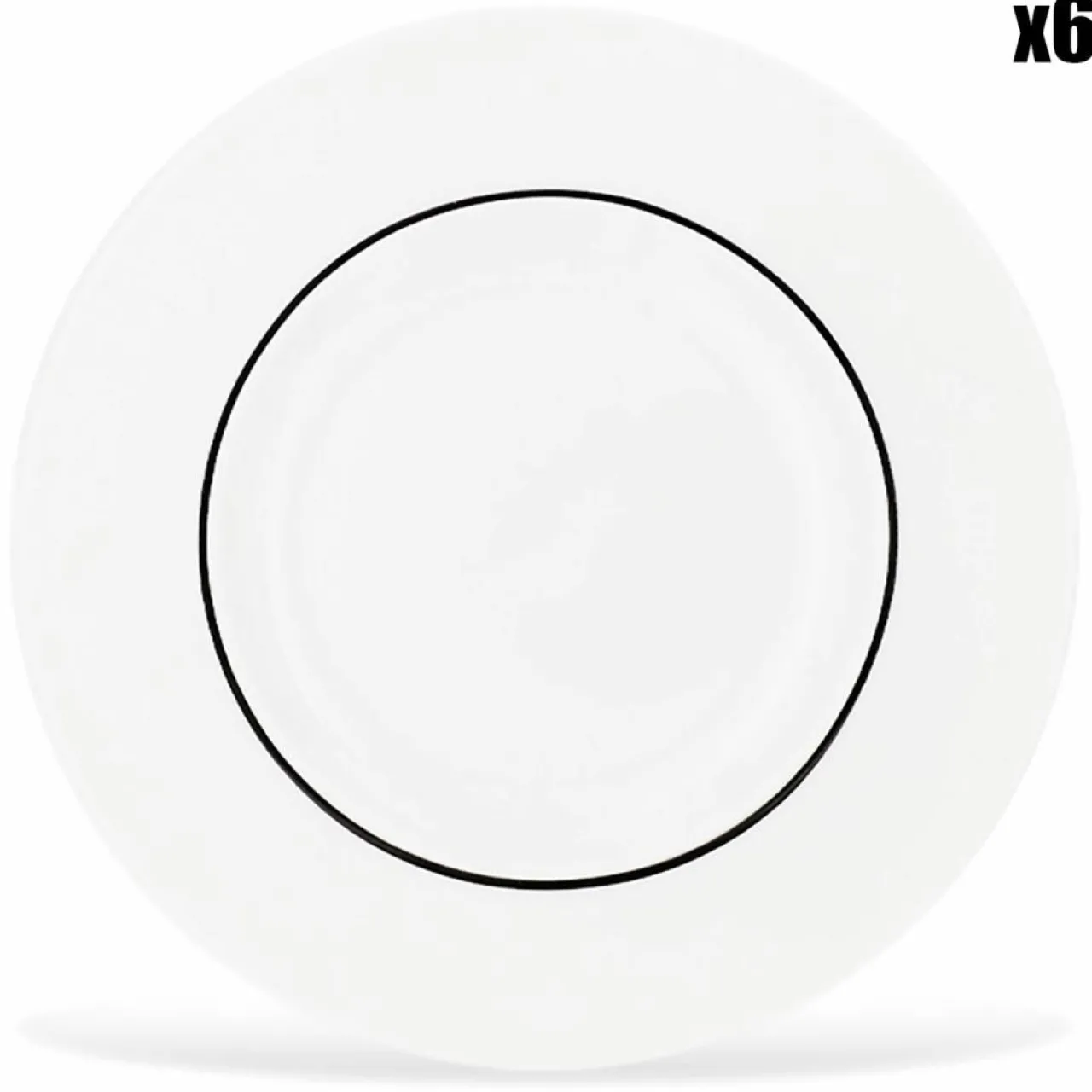 6 Assiettes plates en Porcelaine Ligne blanches - D.29 cm