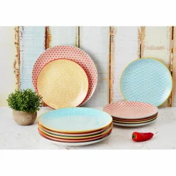 6 Assiettes plates Pattern Color bleu clair/rouge/jaune - D.26 cm
